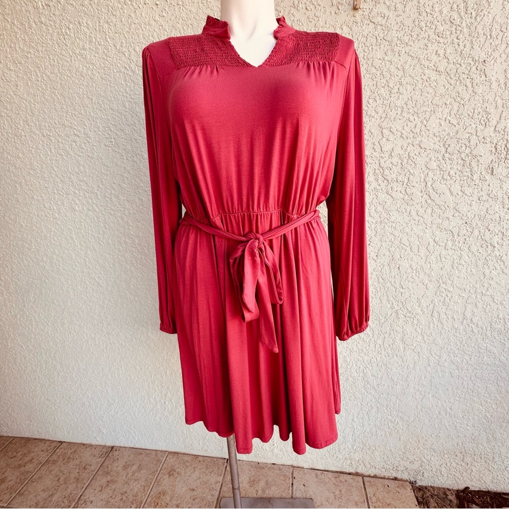NWOT Time & Tru XL 16 18 pink midi long sleeve dress modest valentines feminine